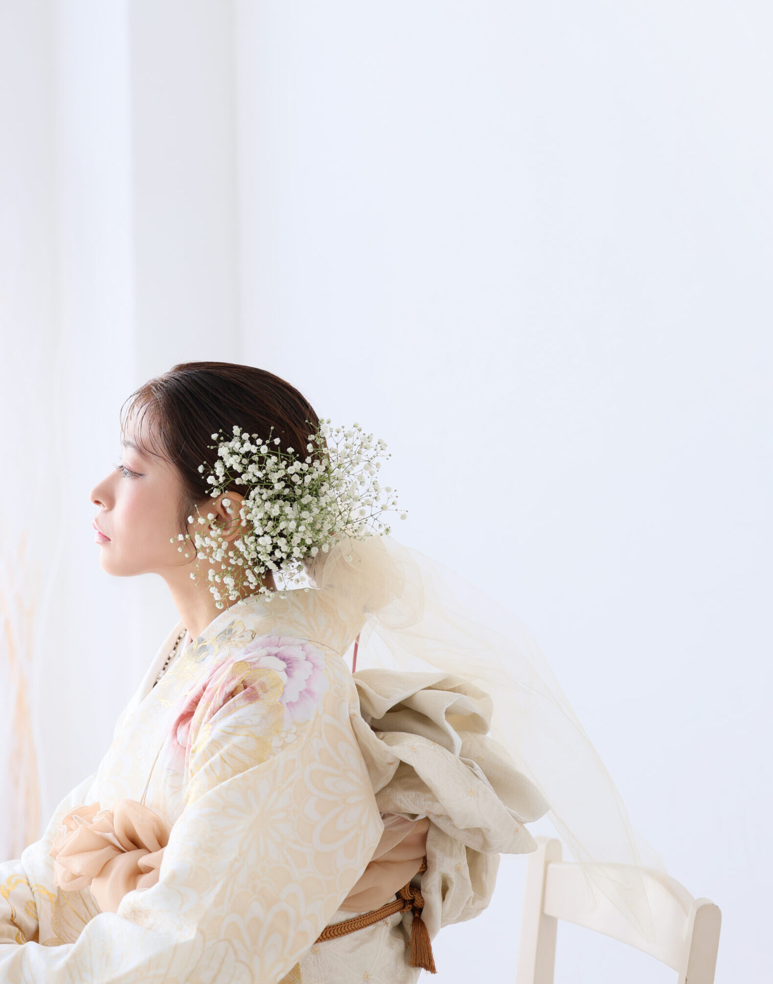 生花ヘアアレンジの成人前撮りイメージ